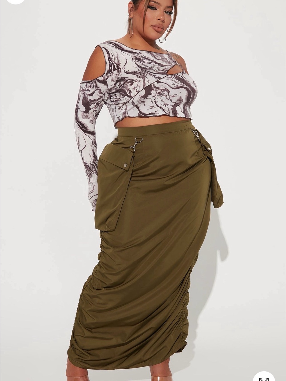 Fashion Nova Olive Green Maxi Skirt with Utility Pockets